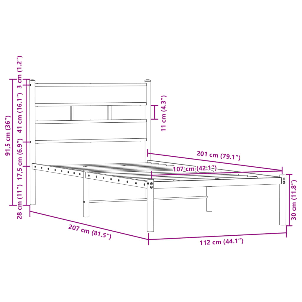 Bedframe met hoofdbord zonder matras bruin eiken 107x203 cm is nu te koop bij PeponiXL, paradijselijk wonen!