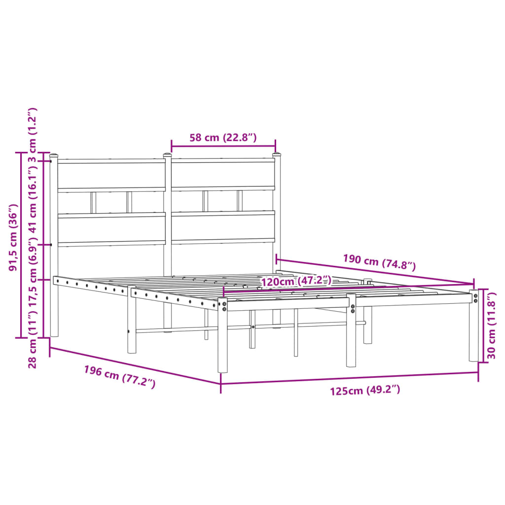 Bedframe met hoofdbord zonder matras bruin eiken 120x190 cm is nu te koop bij PeponiXL, paradijselijk wonen!