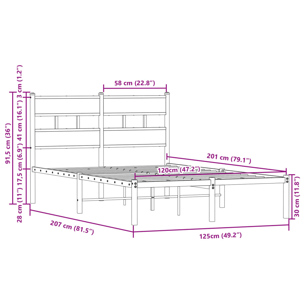Bedframe met hoofdbord zonder matras bruin eiken 120x200 cm is nu te koop bij PeponiXL, paradijselijk wonen!