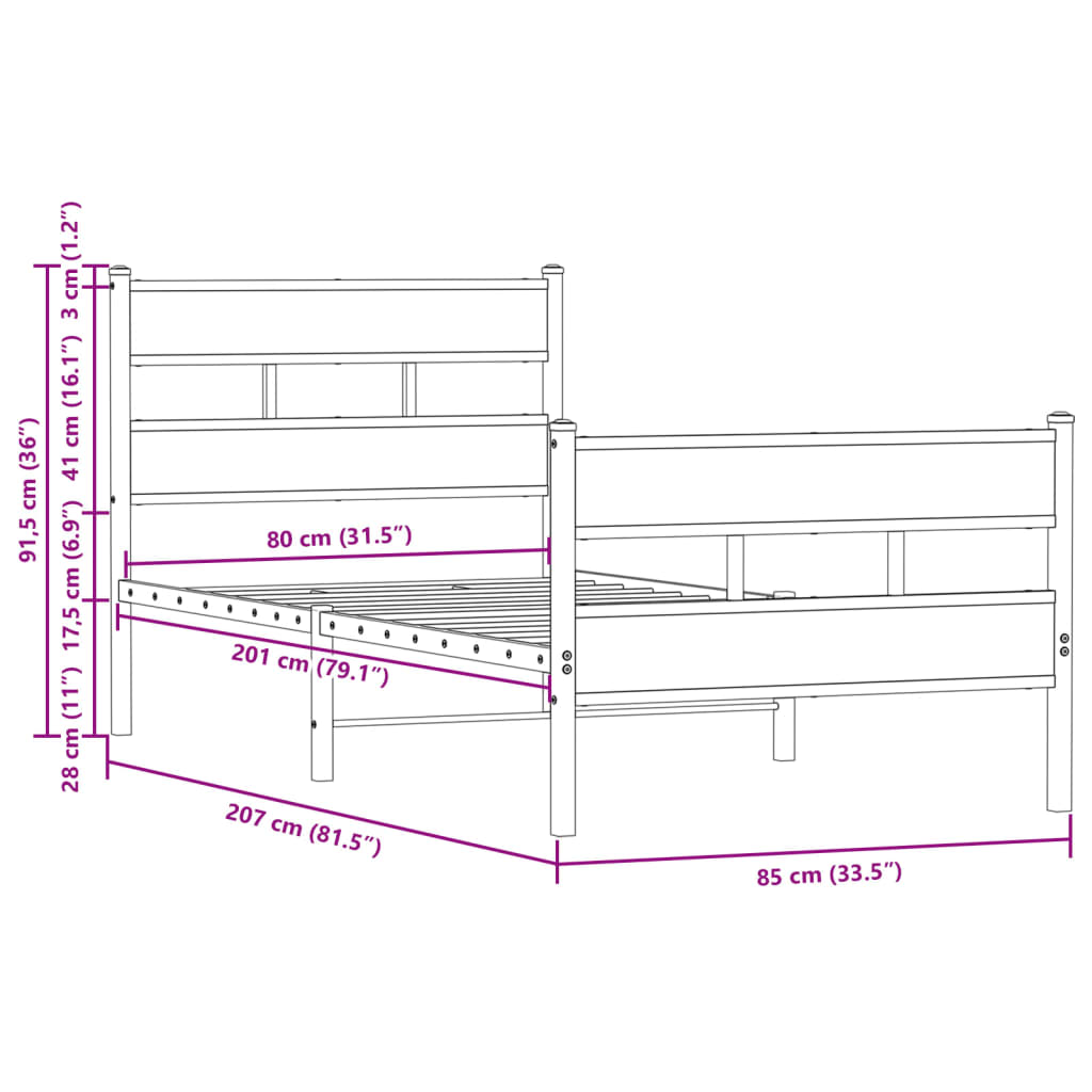 Bedframe met hoofdbord en voetbord zonder matras 80x200 cm is nu te koop bij PeponiXL, paradijselijk wonen!