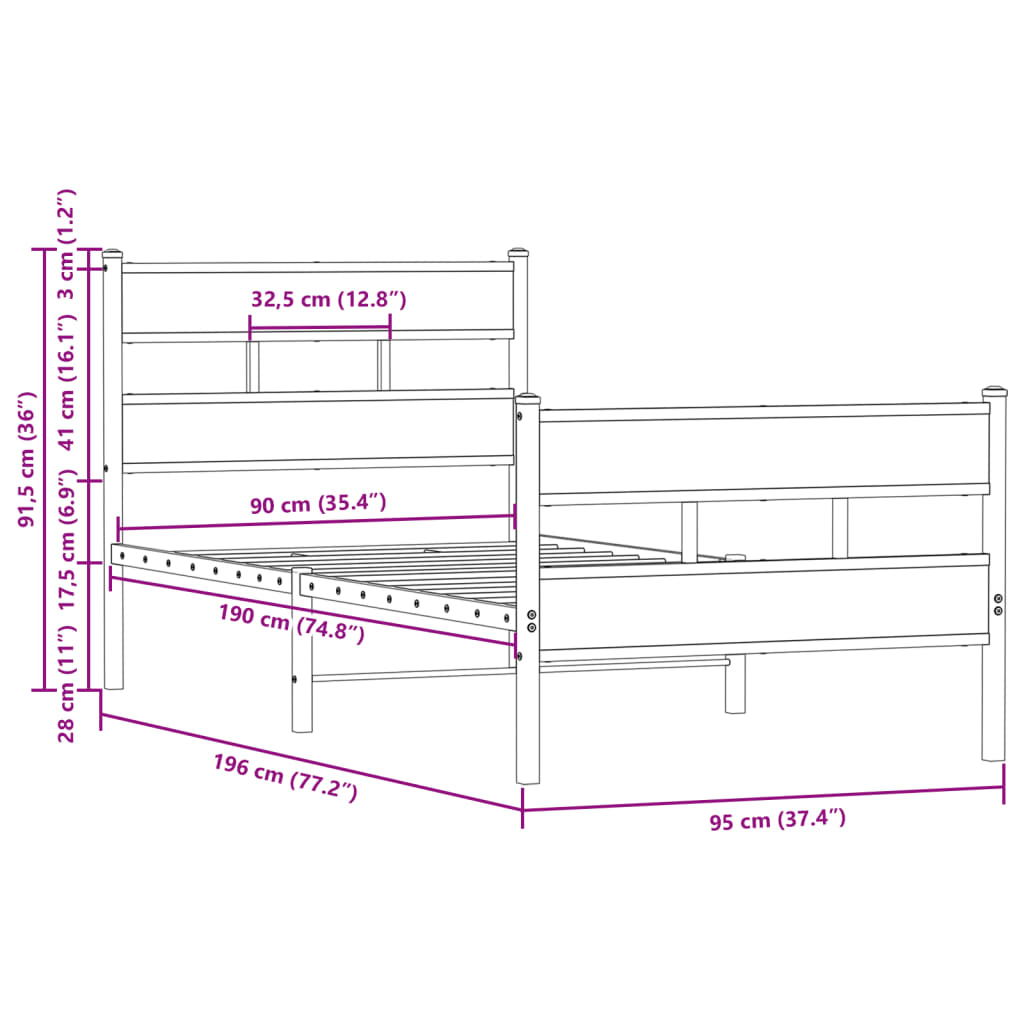 Bedframe met hoofdbord en voetbord zonder matras 90x190 cm is nu te koop bij PeponiXL, paradijselijk wonen!