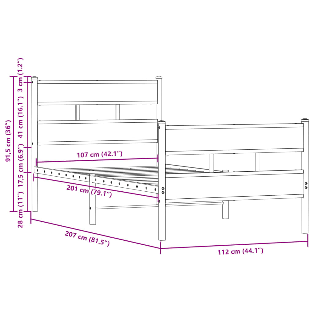 Bedframe met hoofdbord en voetbord zonder matras 107x203 cm is nu te koop bij PeponiXL, paradijselijk wonen!