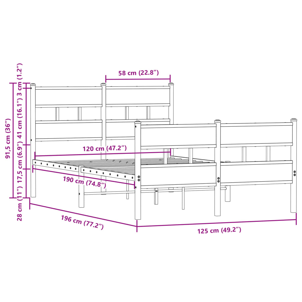 Bedframe met hoofdbord en voetbord zonder matras 120x190 cm is nu te koop bij PeponiXL, paradijselijk wonen!