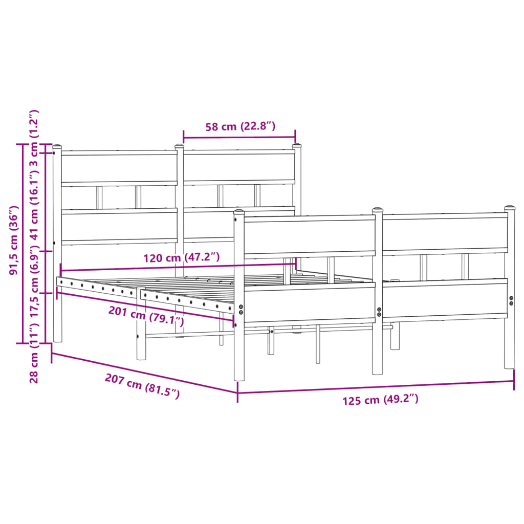 Bedframe met hoofdbord en voetbord zonder matras 120x200 cm is nu te koop bij PeponiXL, paradijselijk wonen!