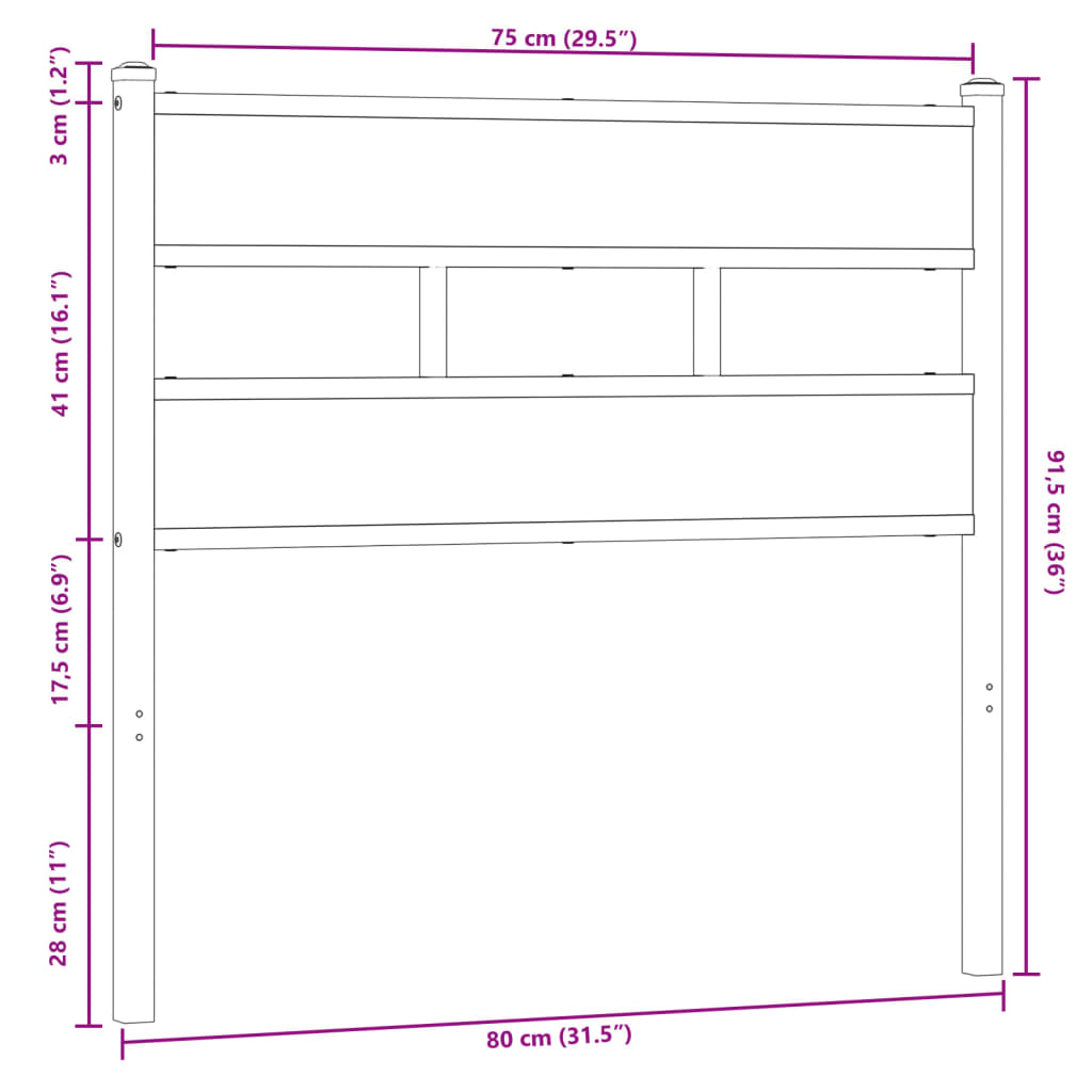 Vervangend hoofdbord 75 cm bewerkt hout en staal bruin eikenkleurig is nu te koop bij PeponiXL, paradijselijk wonen!