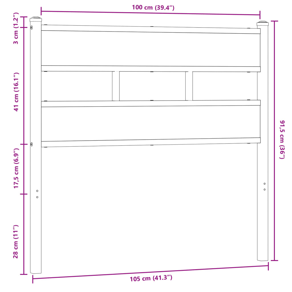 Vervangend hoofdbord 100 cm bewerkt hout en staal bruin eikenkleurig is nu te koop bij PeponiXL, paradijselijk wonen!