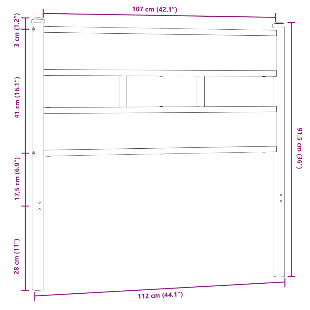 Vervangend hoofdbord 107 cm bewerkt hout en staal bruin eikenkleurig is nu te koop bij PeponiXL, paradijselijk wonen!