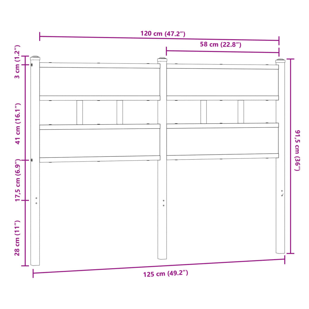Vervangend hoofdbord 120 cm bewerkt hout en staal bruin eikenkleurig is nu te koop bij PeponiXL, paradijselijk wonen!