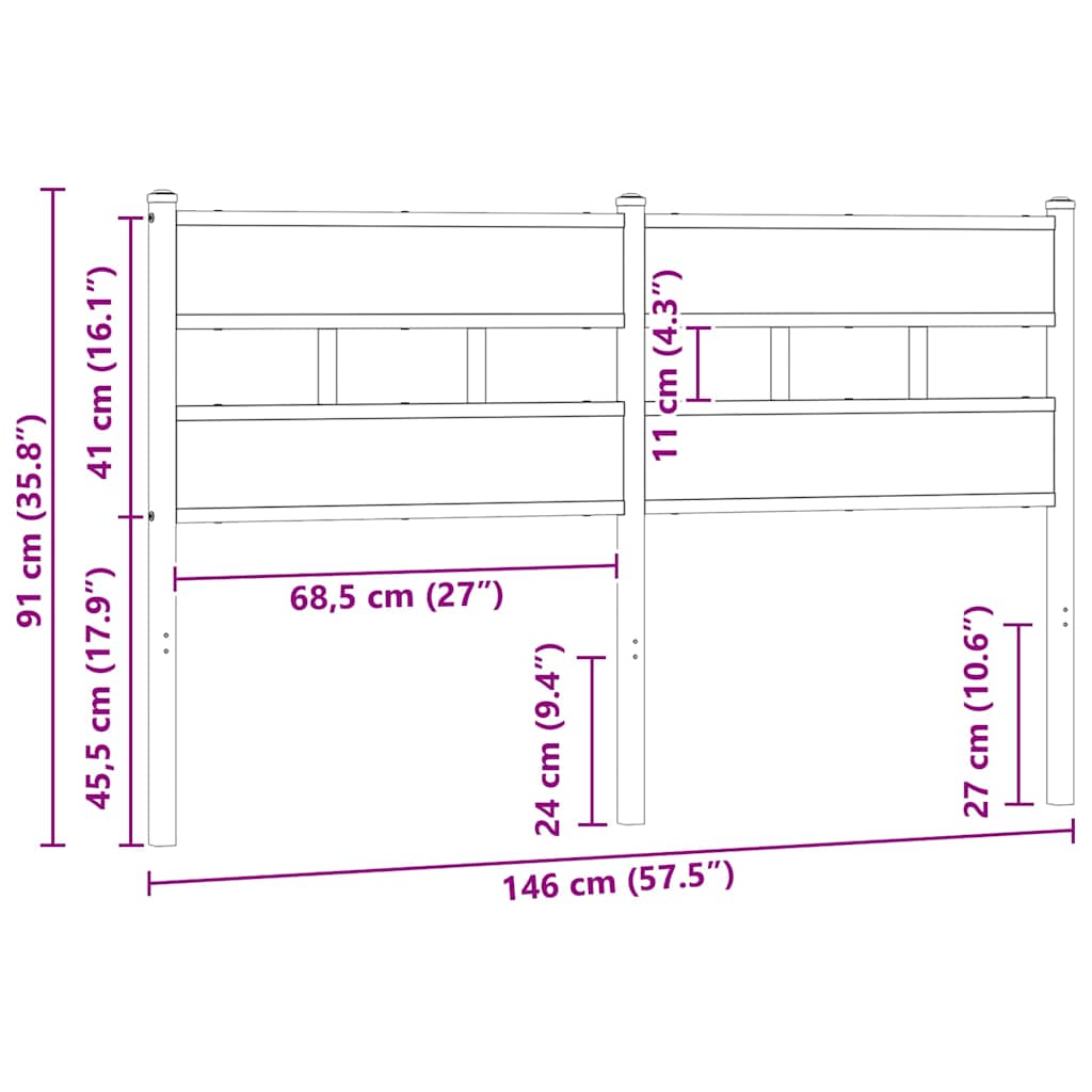Vervangend hoofdbord 140 cm bewerkt hout en staal bruin eikenkleurig is nu te koop bij PeponiXL, paradijselijk wonen!