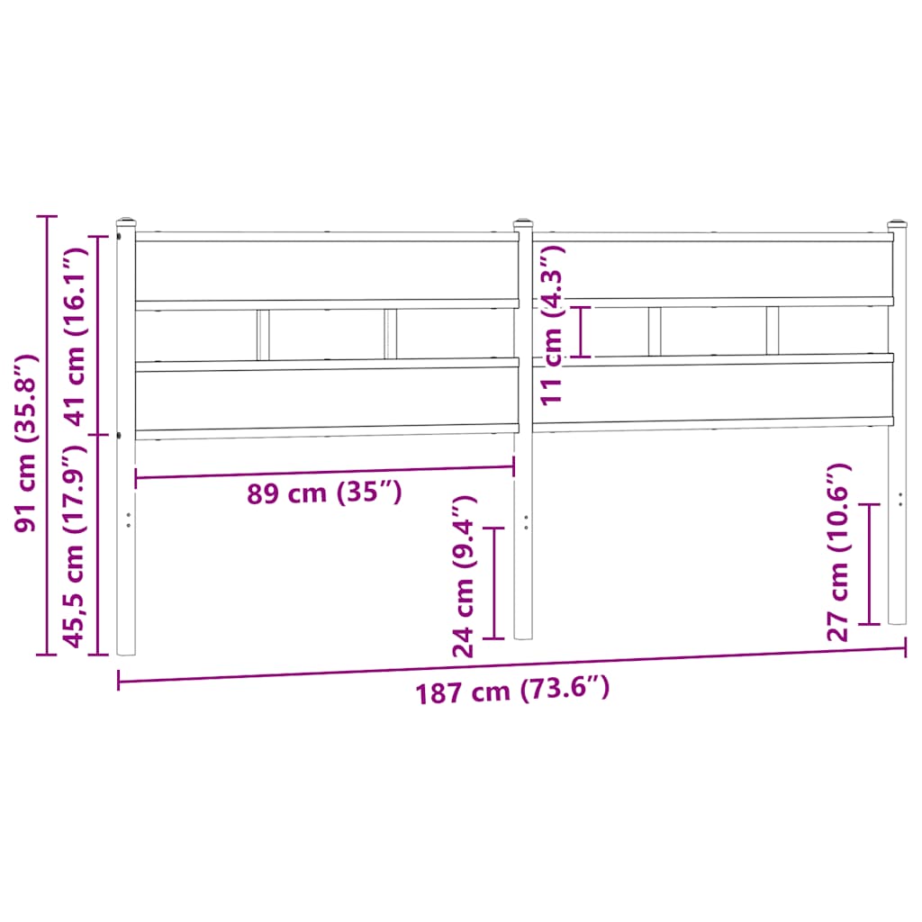 Vervangend hoofdbord 180 cm bewerkt hout en staal bruin eikenkleurig is nu te koop bij PeponiXL, paradijselijk wonen!