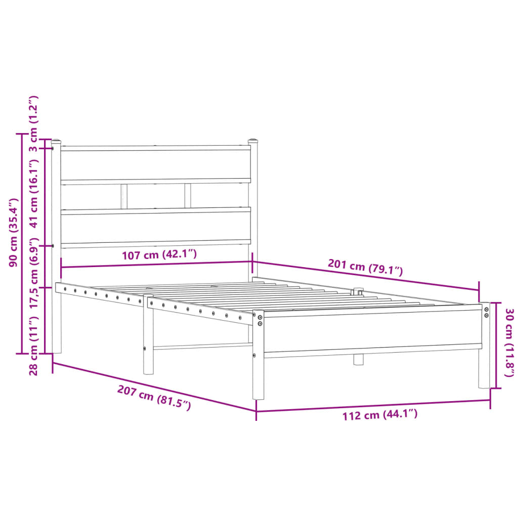 Bedframe met hoofdbord zonder matras sonoma eiken 107x203 cm is nu te koop bij PeponiXL, paradijselijk wonen!