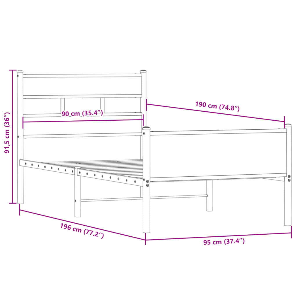Bedframe zonder matras hout gerookt eikenkleurig 90x190 cm is nu te koop bij PeponiXL, paradijselijk wonen!