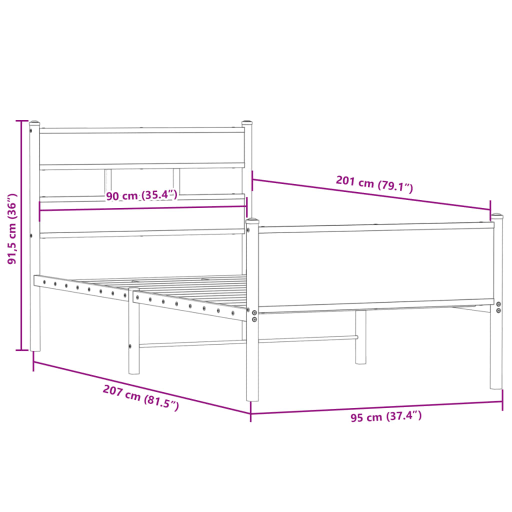 Bedframe zonder matras hout gerookt eikenkleurig 90x200 cm is nu te koop bij PeponiXL, paradijselijk wonen!