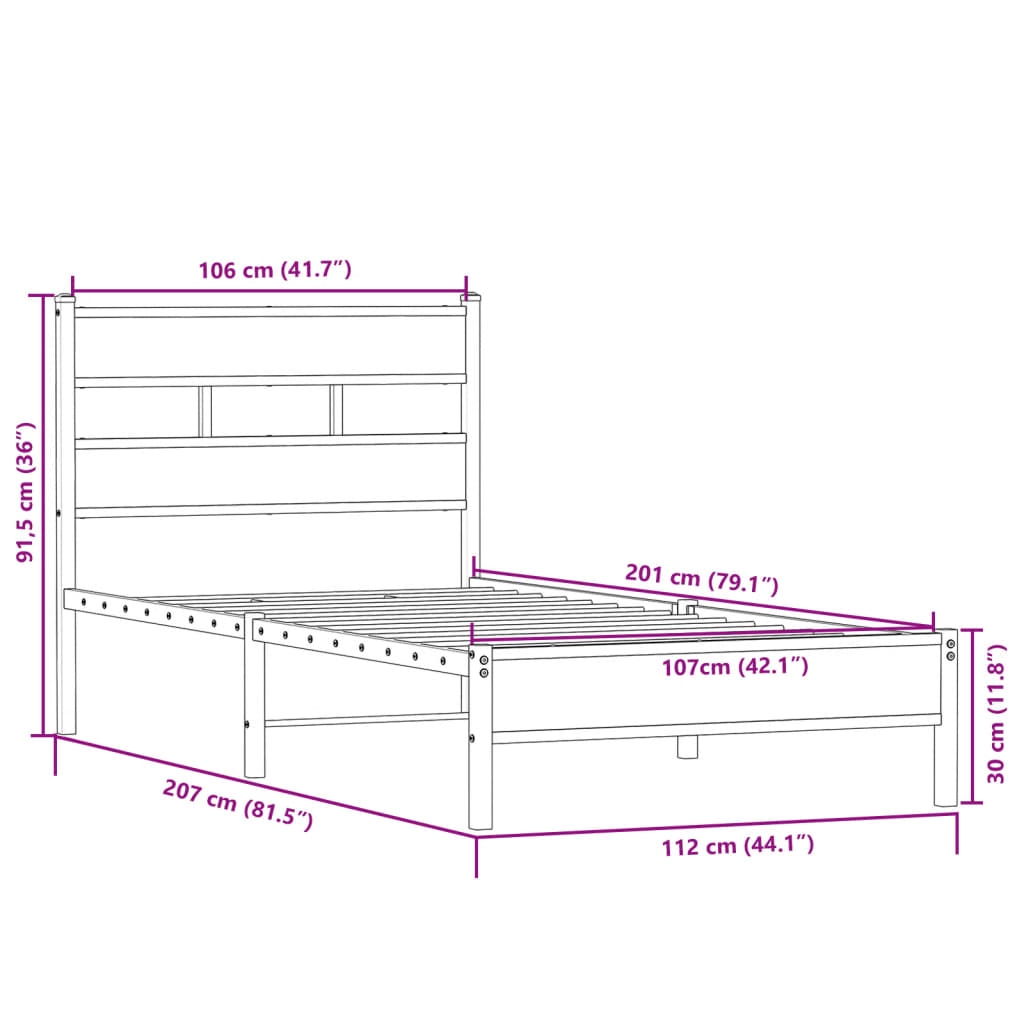 Bedframe zonder matras hout sonoma eikenkleurig 107x200 cm is nu te koop bij PeponiXL, paradijselijk wonen!