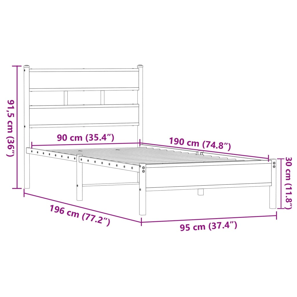 Bedframe zonder matras bewerkt hout bruin eikenkleur 90x190 cm is nu te koop bij PeponiXL, paradijselijk wonen!
