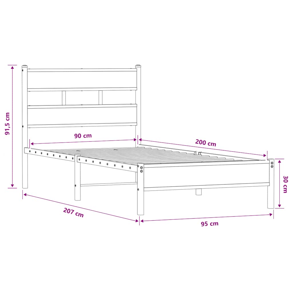 Bedframe zonder matras bewerkt hout bruin eikenkleur 90x200 cm is nu te koop bij PeponiXL, paradijselijk wonen!