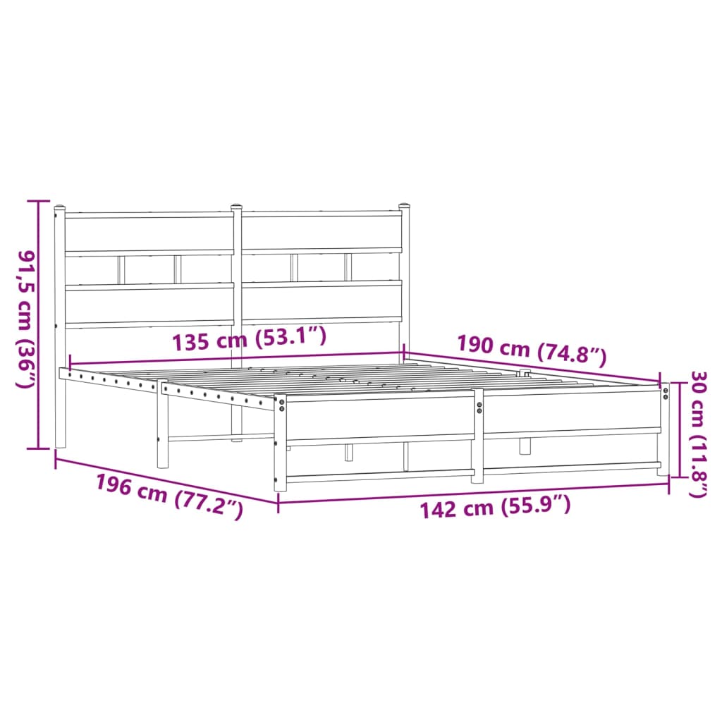 Bedframe zonder matras metaal bruin eikenkleurig 135x190 cm is nu te koop bij PeponiXL, paradijselijk wonen!