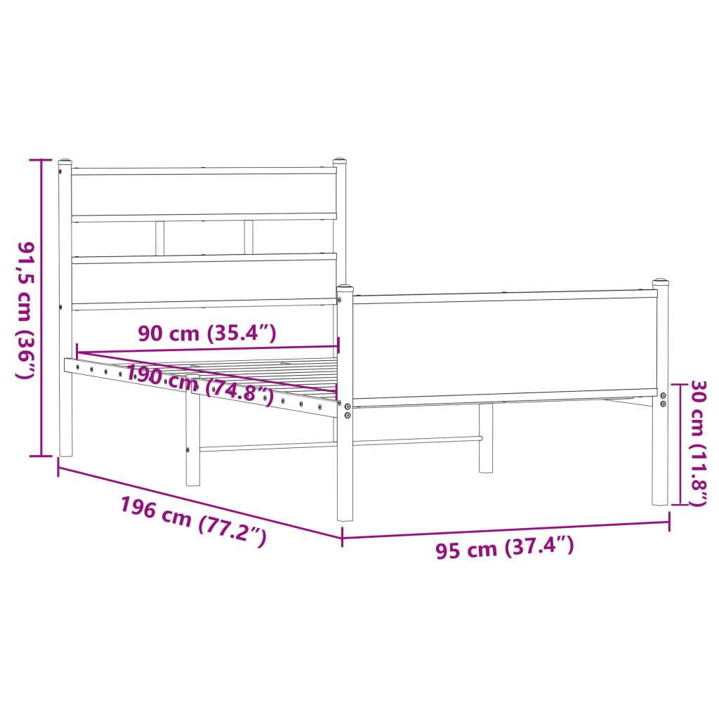 Bedframe zonder matras bewerkt hout bruin eikenkleur 90x190 cm is nu te koop bij PeponiXL, paradijselijk wonen!