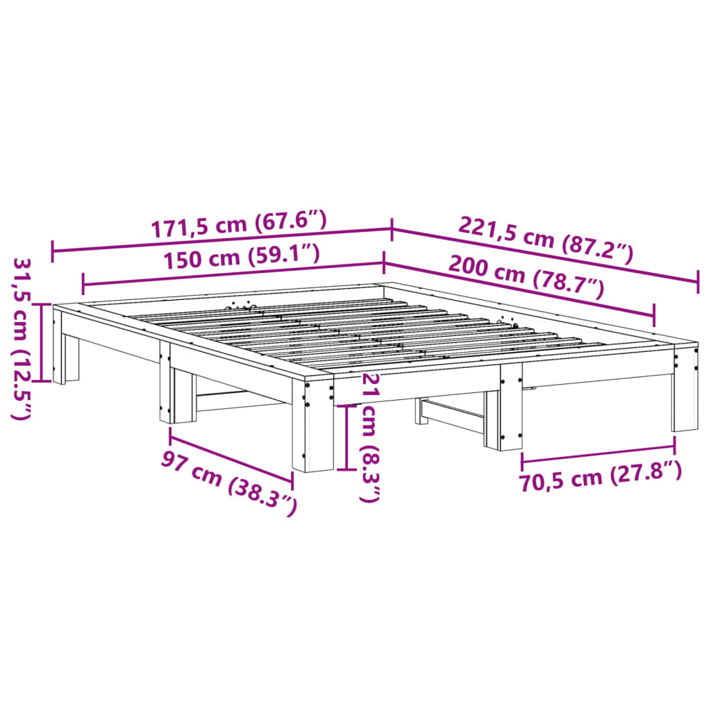 Bedframe zonder matras massief grenenhout 150x200 cm is nu te koop bij PeponiXL, paradijselijk wonen!