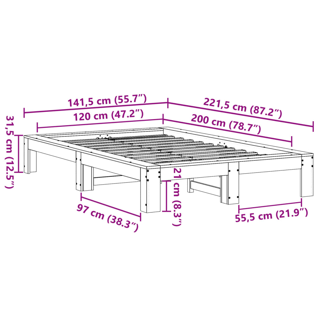 Bedframe zonder matras massief grenenhout wit 120x200 cm is nu te koop bij PeponiXL, paradijselijk wonen!