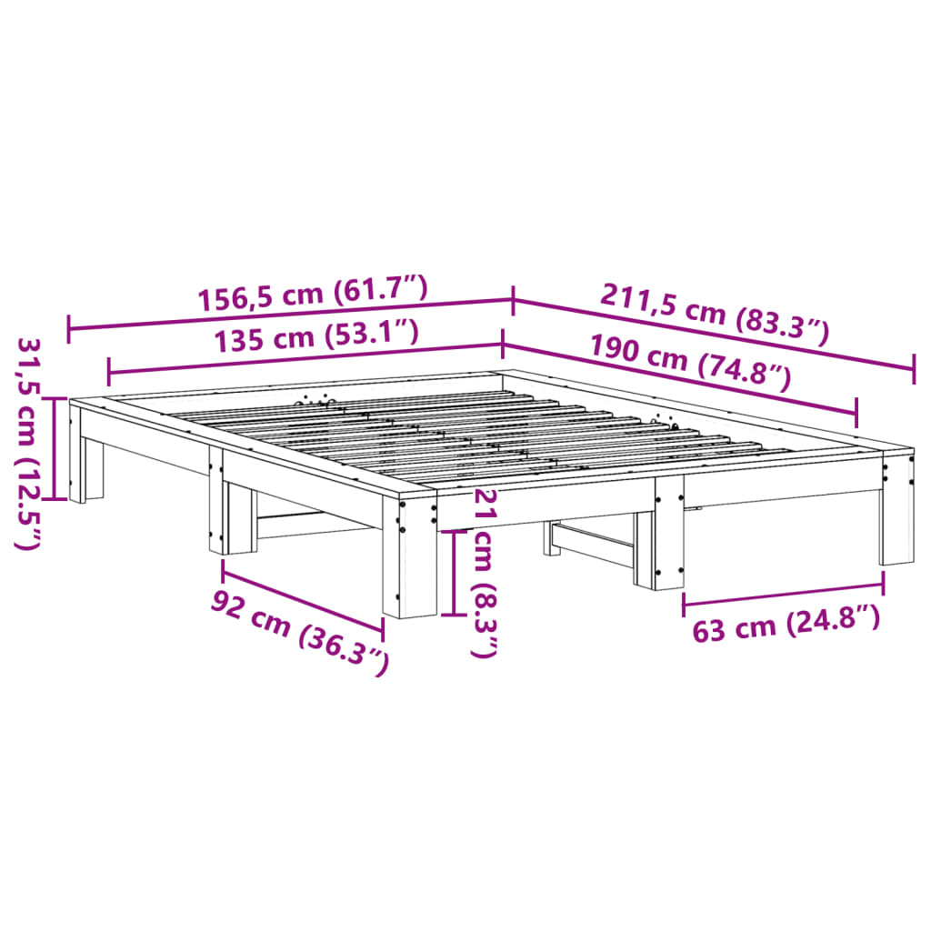 Bedframe zonder matras massief grenenhout wasbruin 135x190 cm is nu te koop bij PeponiXL, paradijselijk wonen!