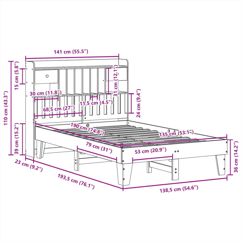 Bedframe zonder matras massief grenenhout 135x190 cm