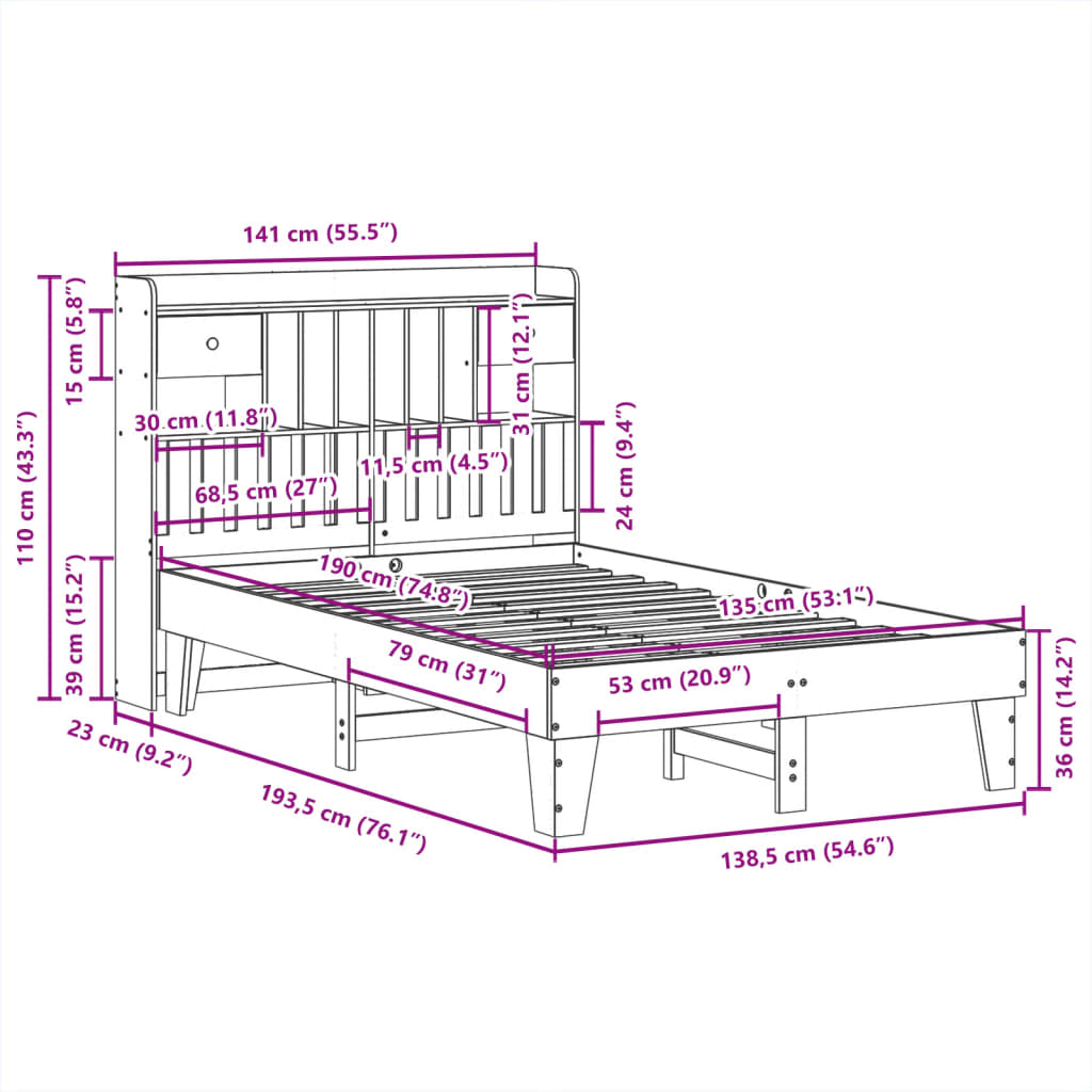 Bedframe zonder matras massief grenenhout wasbruin 135x190 cm is nu te koop bij PeponiXL, paradijselijk wonen!