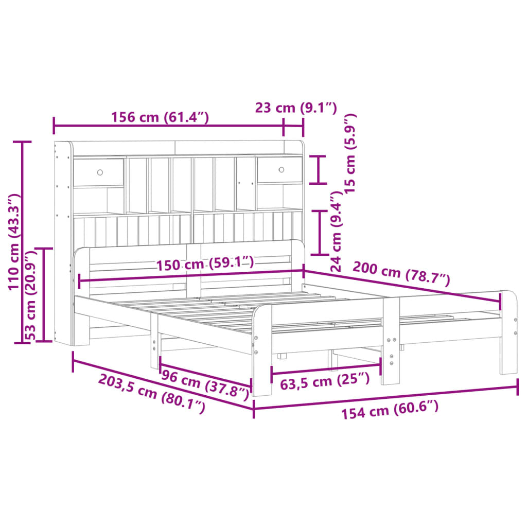 Bed met boekenkast zonder matras grenenhout wit 150x200 cm is nu te koop bij PeponiXL, paradijselijk wonen!