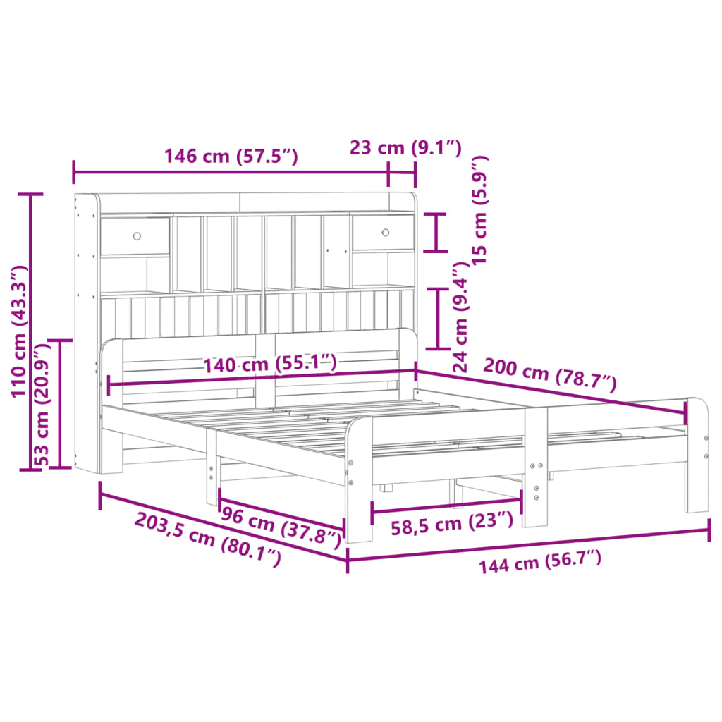 Bed met boekenkast zonder matras grenenhout wit 140x200 cm is nu te koop bij PeponiXL, paradijselijk wonen!