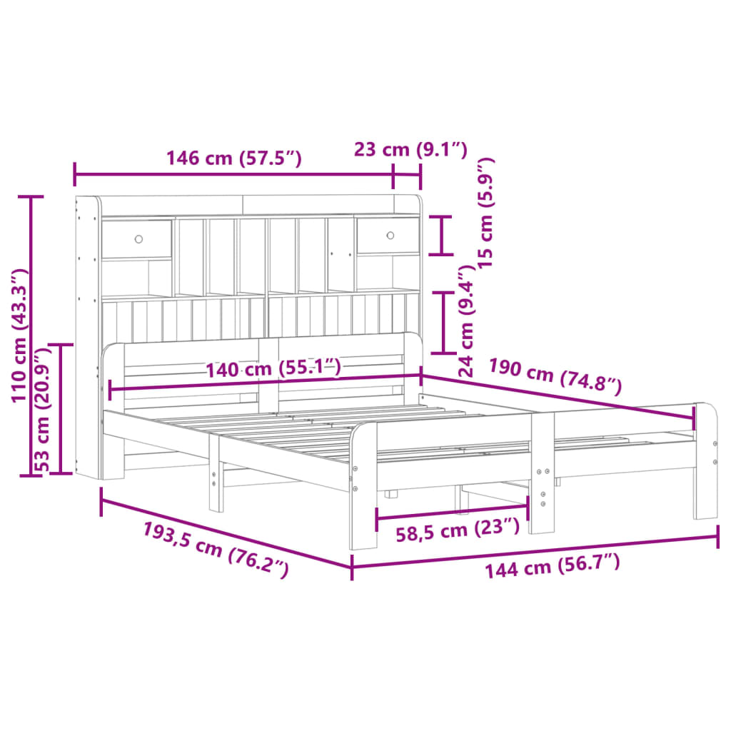 Bed met boekenkast zonder matras grenenhout wit 140x190 cm is nu te koop bij PeponiXL, paradijselijk wonen!