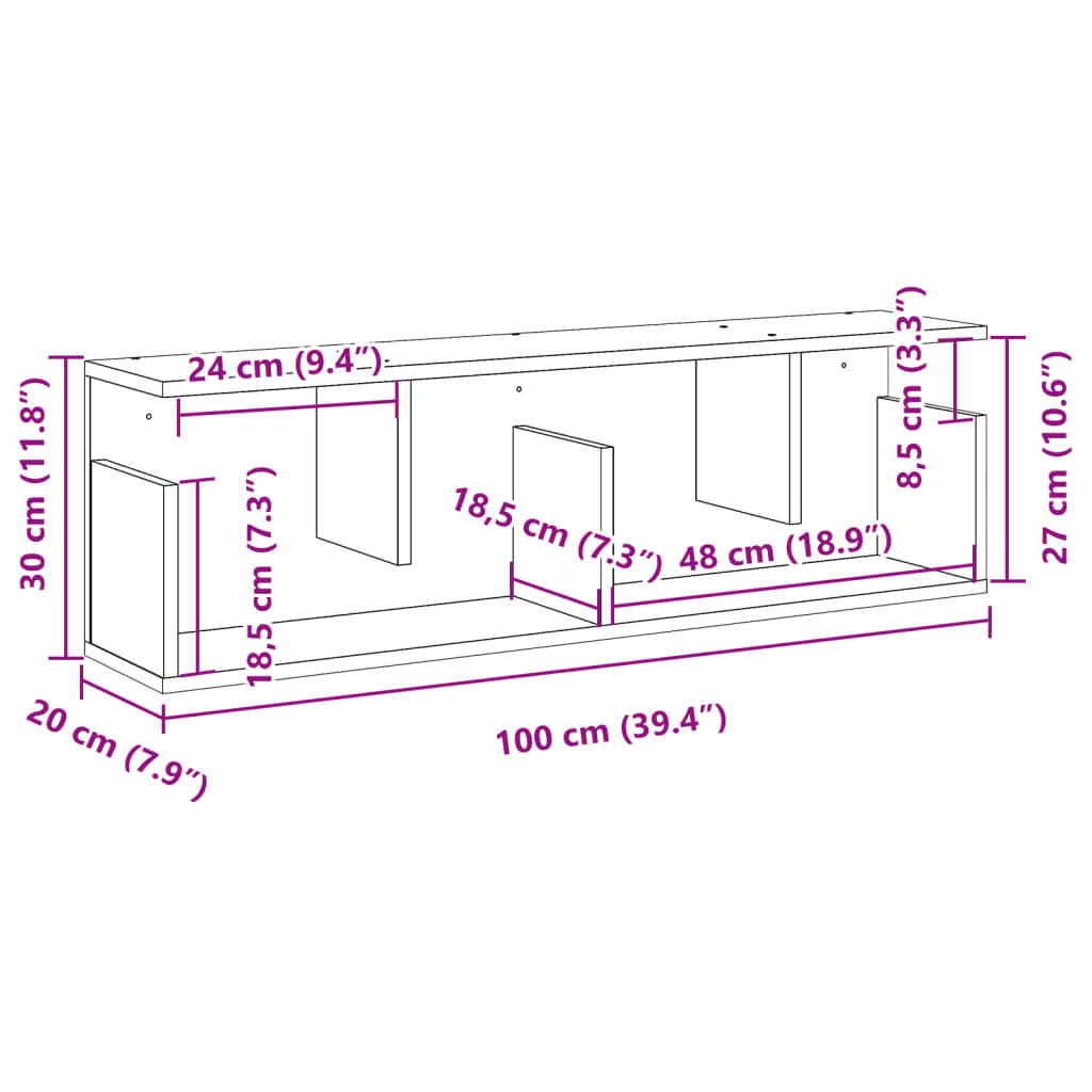 Wandkast 100x20x30 cm bewerkt hout zwart is nu te koop bij PeponiXL, paradijselijk wonen!