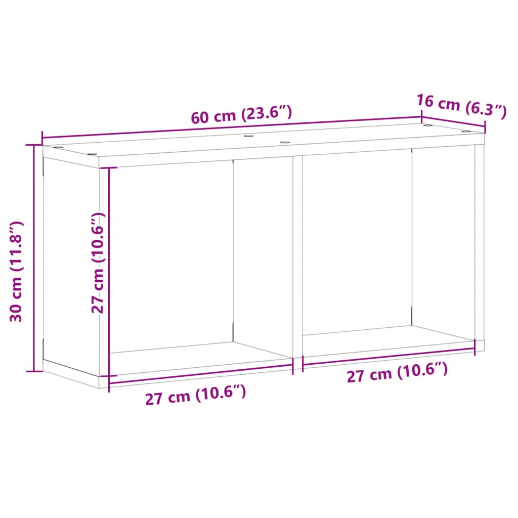 Wandkast 60x16x30 cm bewerkt hout grijs sonoma eiken is nu te koop bij PeponiXL, paradijselijk wonen!