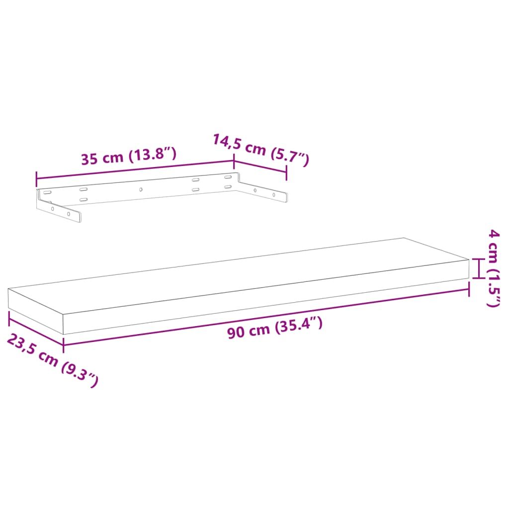 Wandschapppen 2 st 90x23,5x4 cm bewerkt hout is nu te koop bij PeponiXL, paradijselijk wonen!