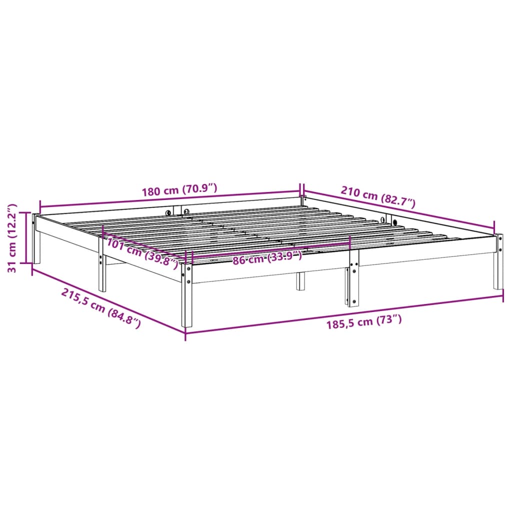 Bedframe extra lang zonder matras grenenhout wit 180x210 cm is nu te koop bij PeponiXL, paradijselijk wonen!