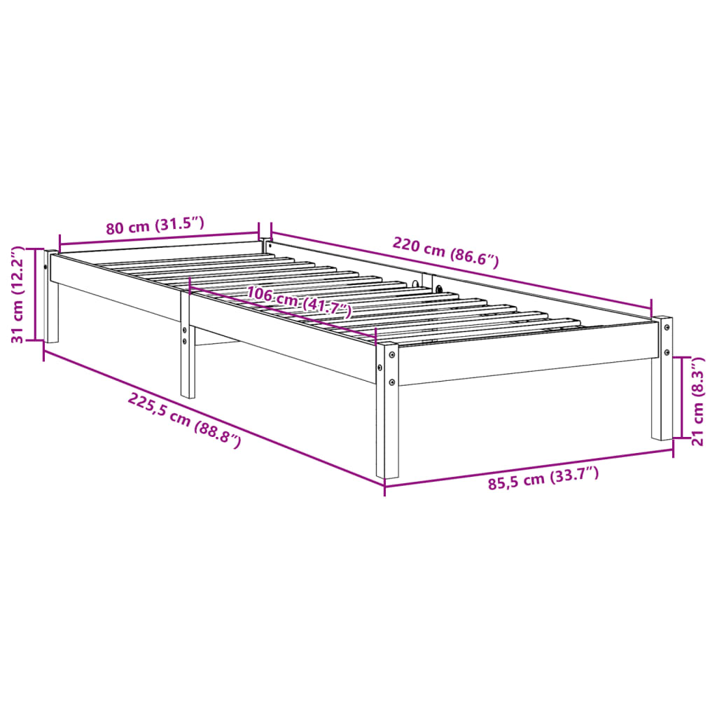 Bedframe extra lang zonder matras massief grenenhout 80x220 cm is nu te koop bij PeponiXL, paradijselijk wonen!