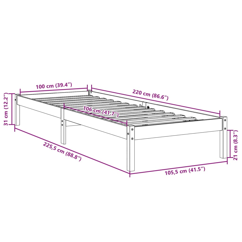 Bedframe extra lang zonder matras massief grenenhout 100x220 cm is nu te koop bij PeponiXL, paradijselijk wonen!