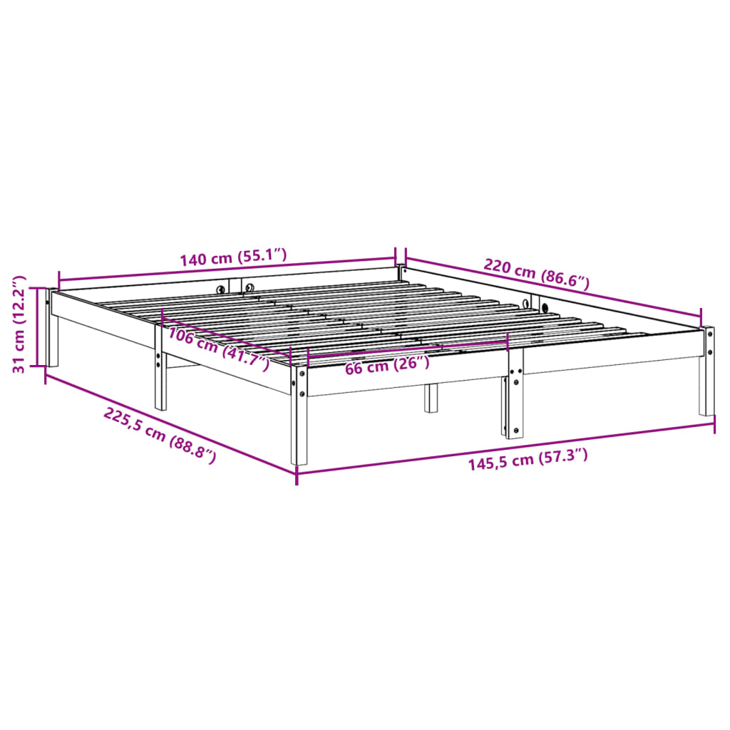 Bedframe extra lang zonder matras massief grenenhout 140x220 cm is nu te koop bij PeponiXL, paradijselijk wonen!