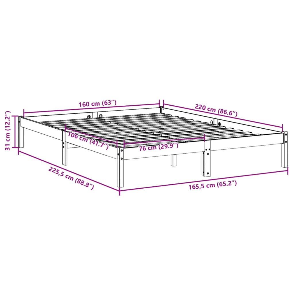 Bedframe extra lang zonder matras grenenhout wit 160x220 cm is nu te koop bij PeponiXL, paradijselijk wonen!