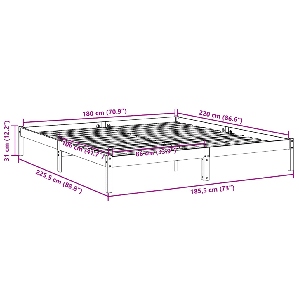 Bedframe extra lang zonder matras grenenhout wit 180x220 cm is nu te koop bij PeponiXL, paradijselijk wonen!