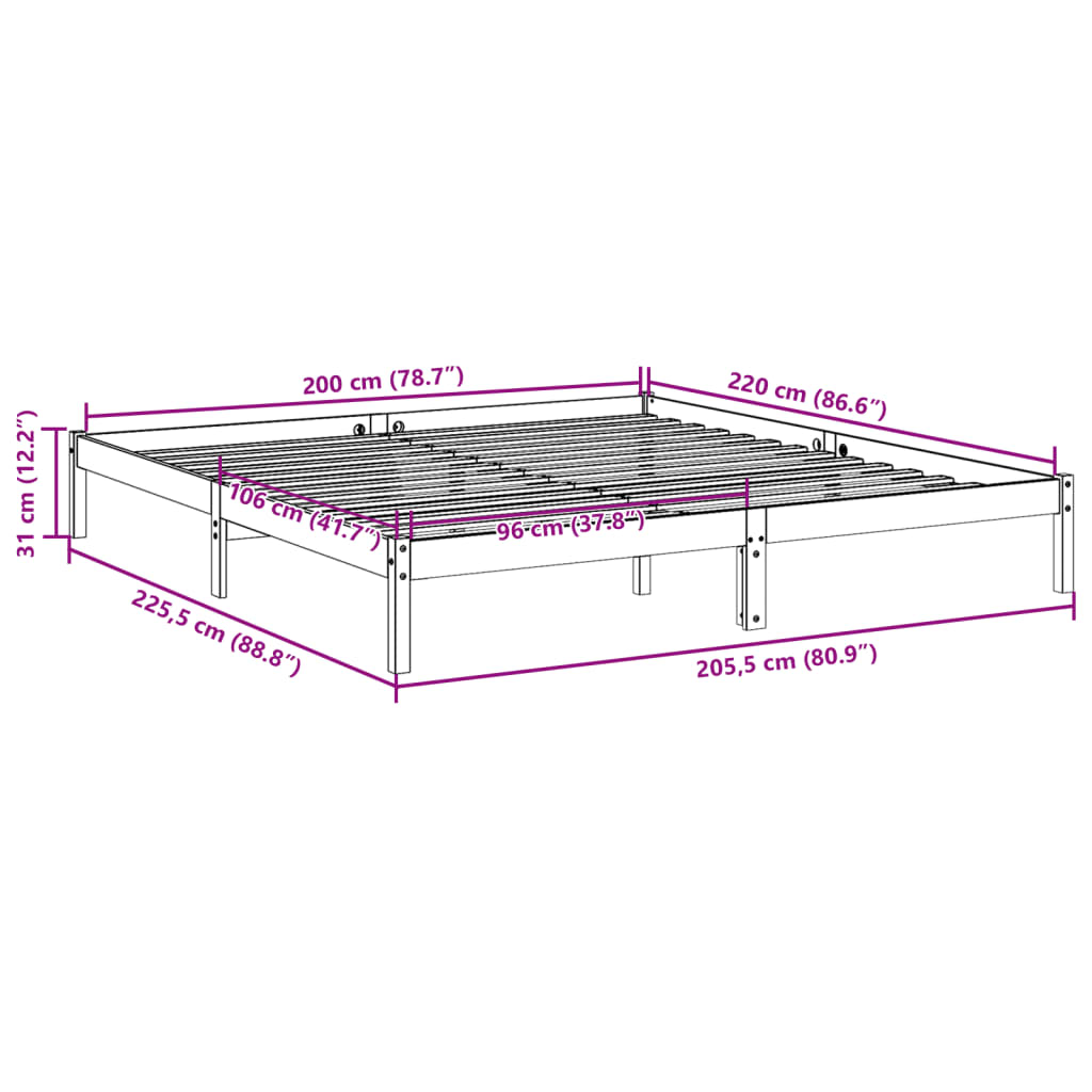 Bedframe extra lang zonder matras massief grenenhout 200x220 cm is nu te koop bij PeponiXL, paradijselijk wonen!