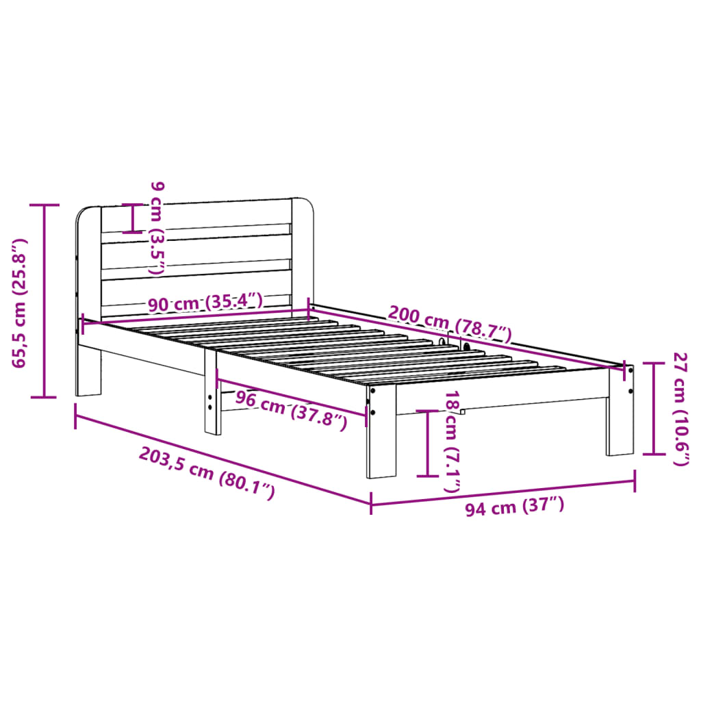 Bedframe zonder matras massief grenenhout 90x200 cm is nu te koop bij PeponiXL, paradijselijk wonen!
