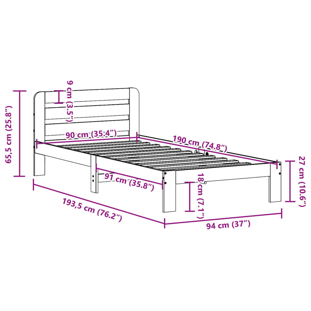 Bedframe zonder matras massief grenenhout wasbruin 90x190 cm is nu te koop bij PeponiXL, paradijselijk wonen!
