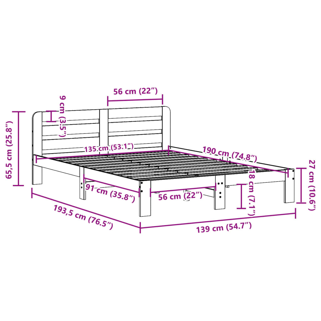 Bedframe zonder matras massief grenenhout 135x190 cm is nu te koop bij PeponiXL, paradijselijk wonen!