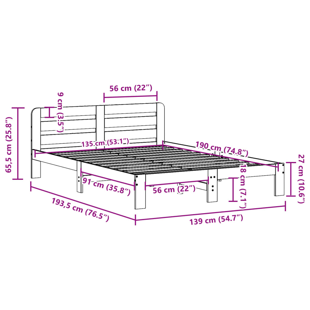 Bedframe zonder matras massief grenenhout wasbruin 135x190 cm is nu te koop bij PeponiXL, paradijselijk wonen!