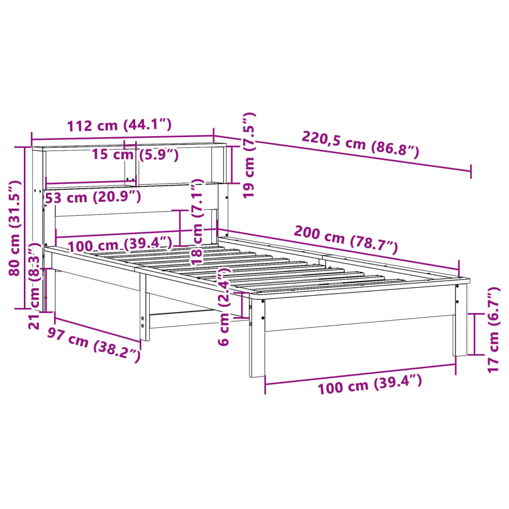 Bed met boekenkast zonder matras massief grenenhout 100x200 cm is nu te koop bij PeponiXL, paradijselijk wonen!