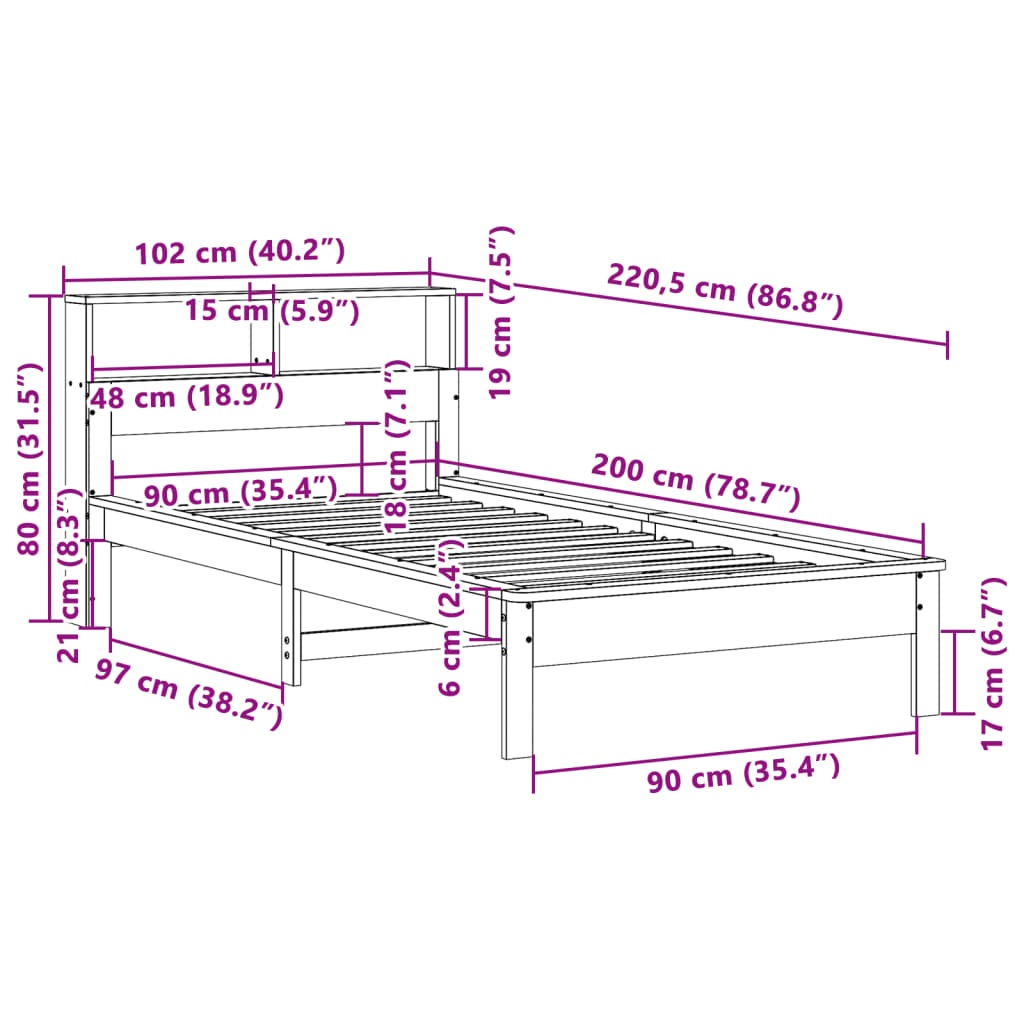 Bed met boekenkast zonder matras massief grenenhout 90x200 cm is nu te koop bij PeponiXL, paradijselijk wonen!