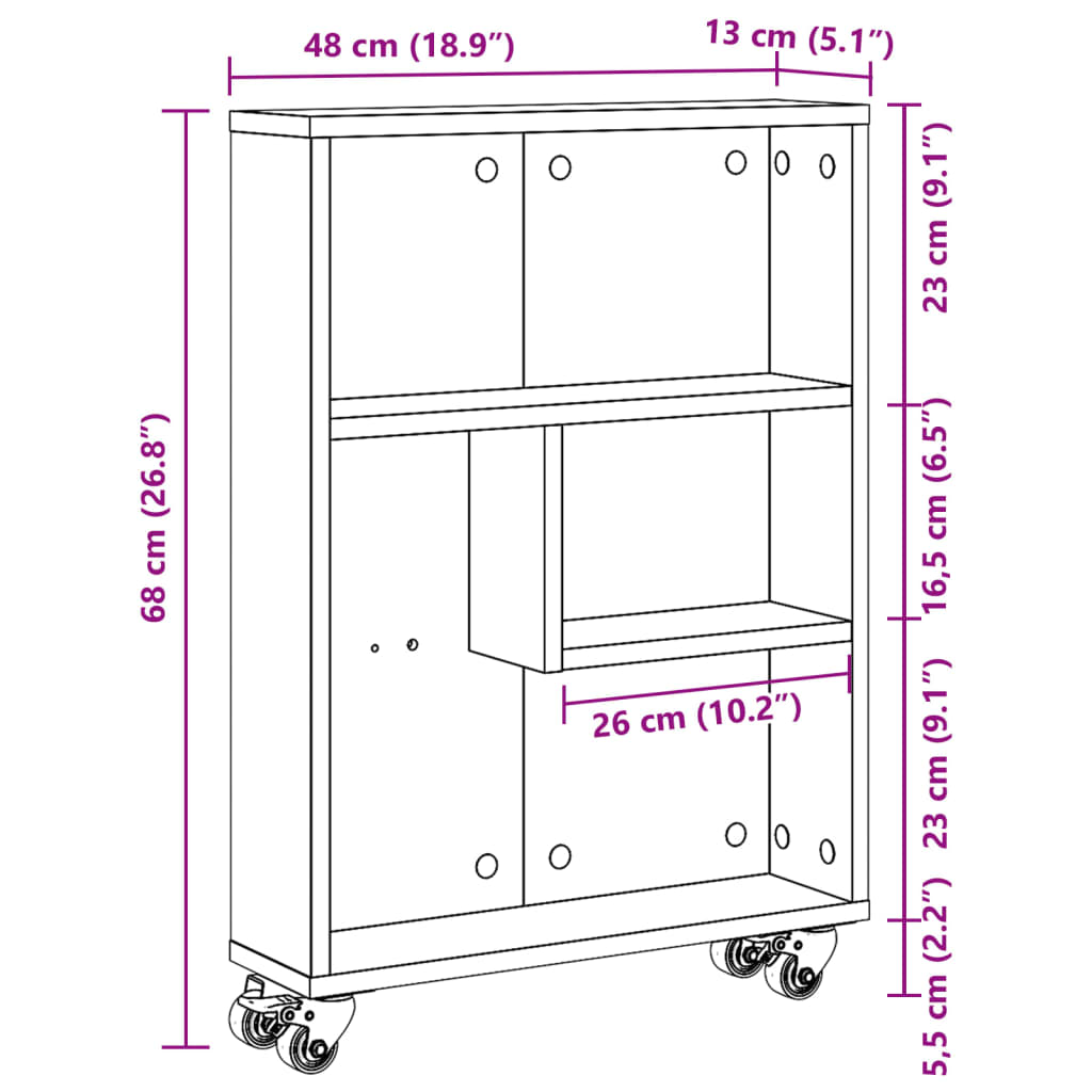 Opbergtrolley smal 48x13x68 cm bewerkt hout zwart is nu te koop bij PeponiXL, paradijselijk wonen!
