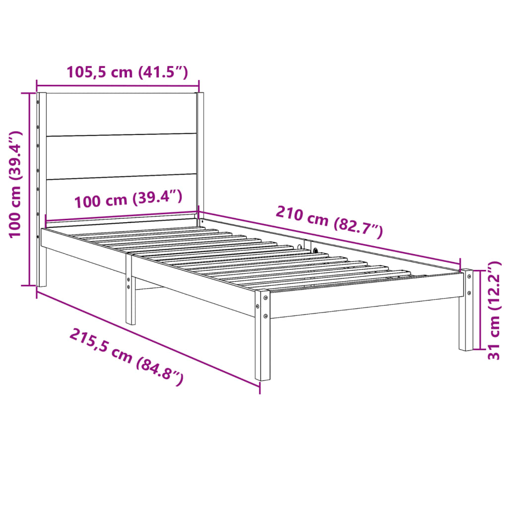 Bedframe extra lang zonder matras massief hout 100x210 cm is nu te koop bij PeponiXL, paradijselijk wonen!