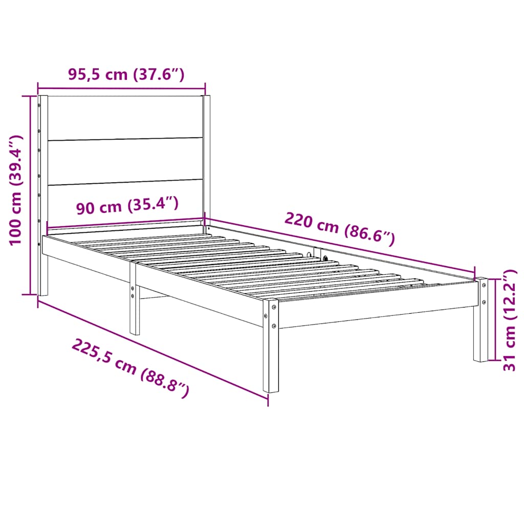 Bedframe extra lang zonder matras massief hout 90x220 cm is nu te koop bij PeponiXL, paradijselijk wonen!