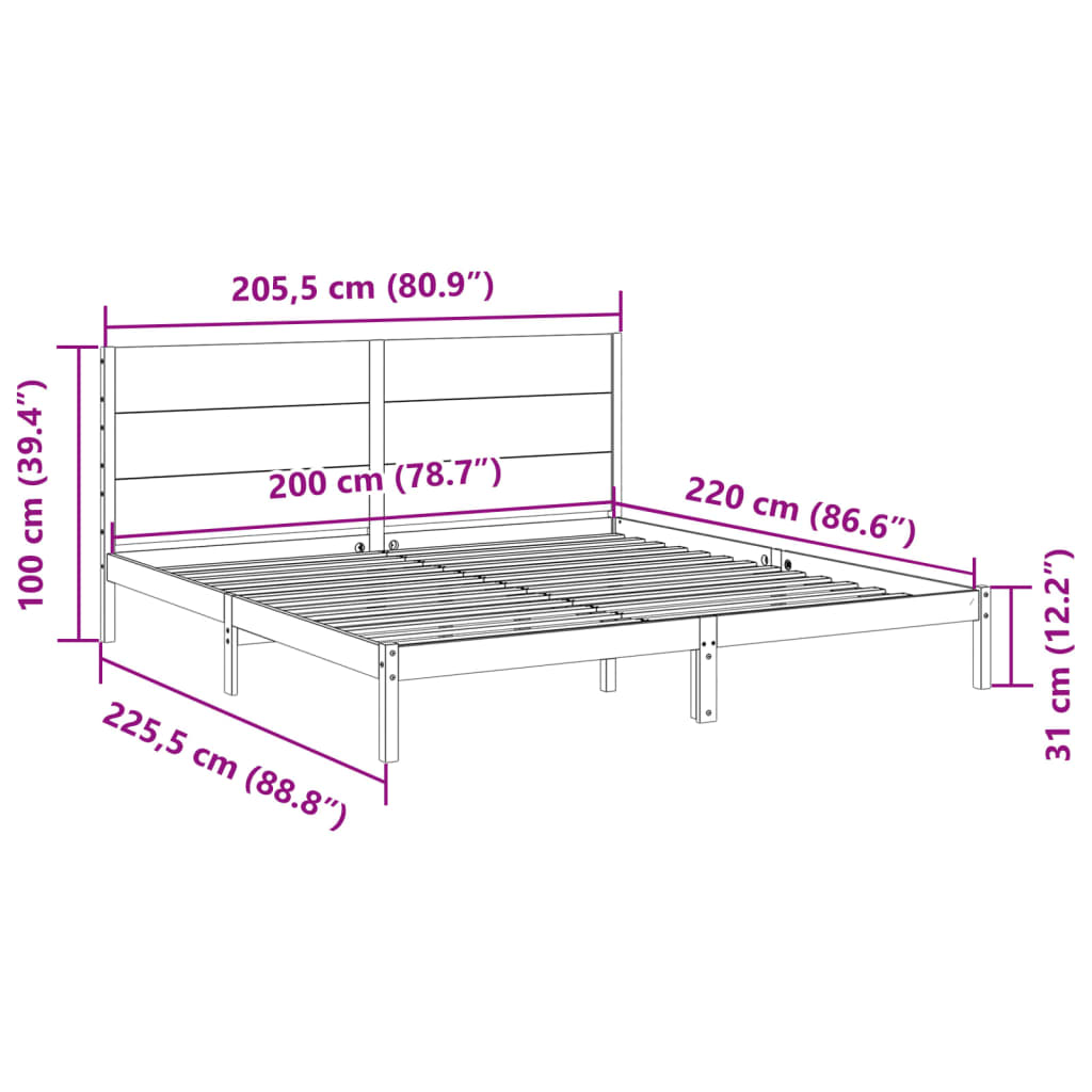 Bedframe extra lang zonder matras massief hout wit 200x220 cm is nu te koop bij PeponiXL, paradijselijk wonen!